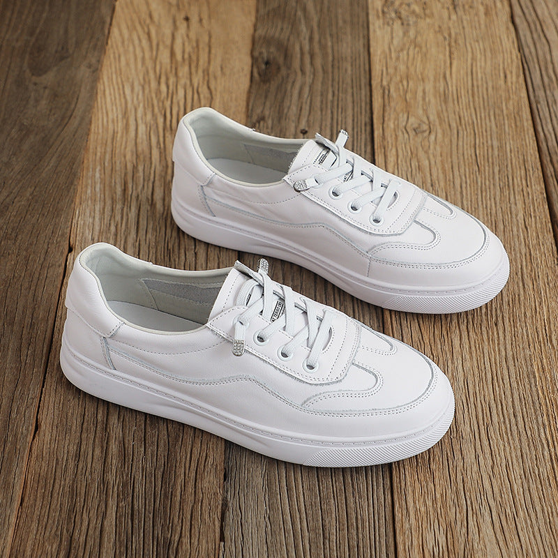 Women's Layer Cowhide Low-cut White Summer Pumps Leather Shoes