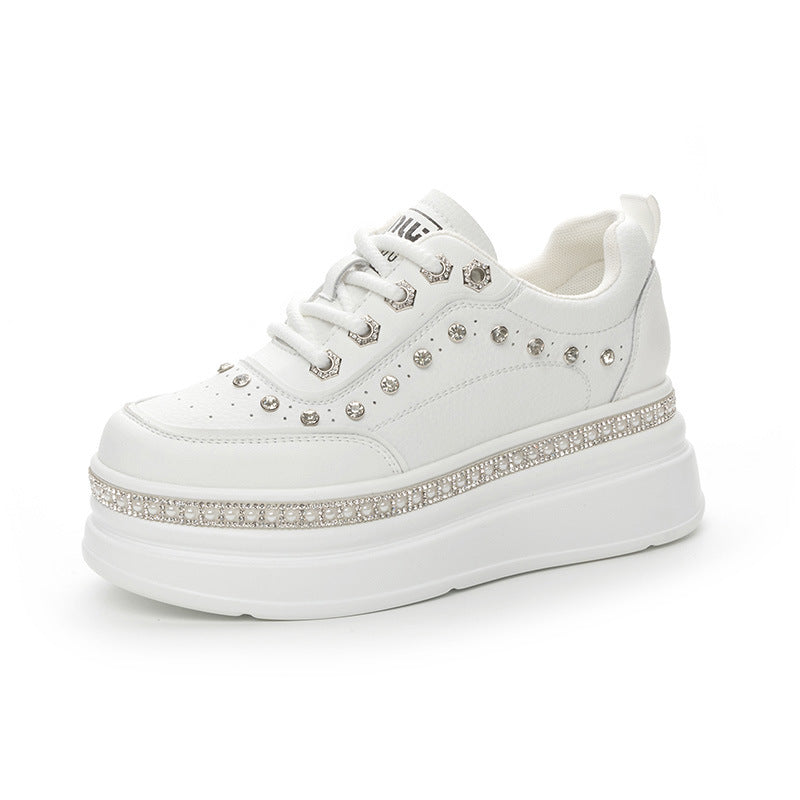 Women's Autumn Platform White Small Rhinestone Pearl Women's Casual Shoes