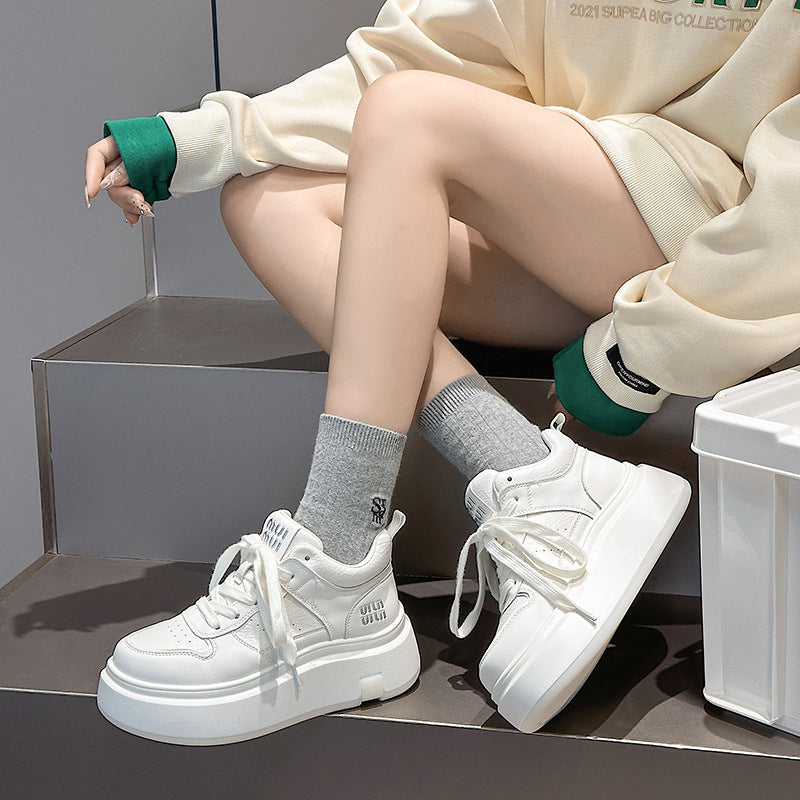 Women's White Trendy High Top Wild Platform Sneakers