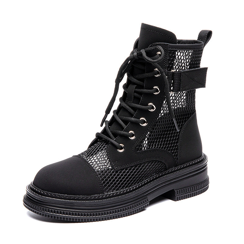 Women's Summer Martin Breathable Thin Thick Bottom Hollow Booties Mesh Women's Leather Boots
