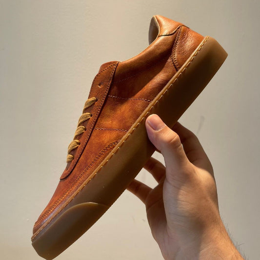 Men's Retro Flat Top Layer Cowhide Breathable Leather Shoes