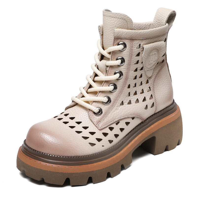 Women's First Layer Cowhide Retro British Platform Women's Leather Boots