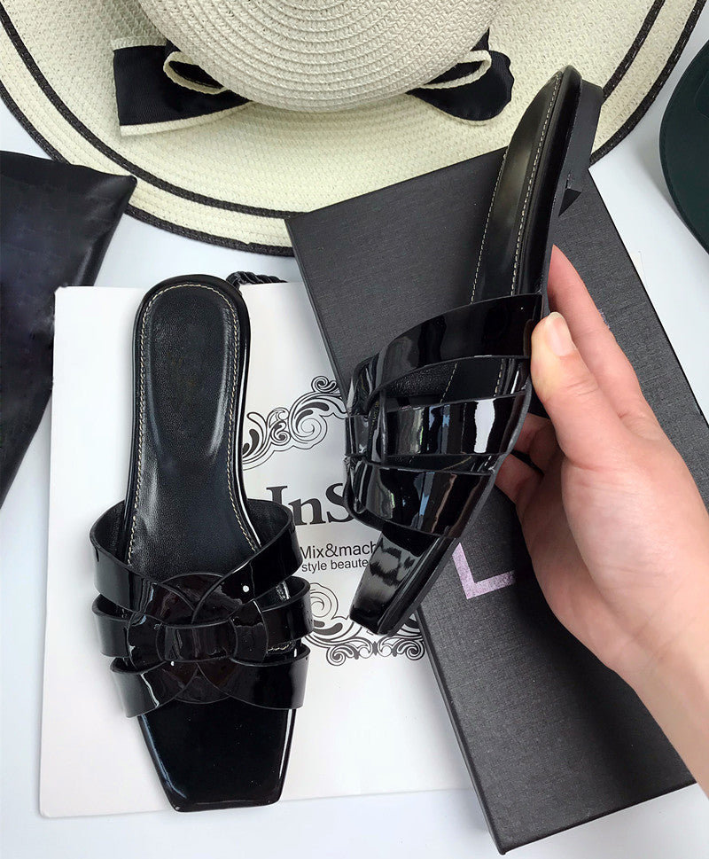 Women's Genuine Summer Weaving Flip-flops Large Size Heels