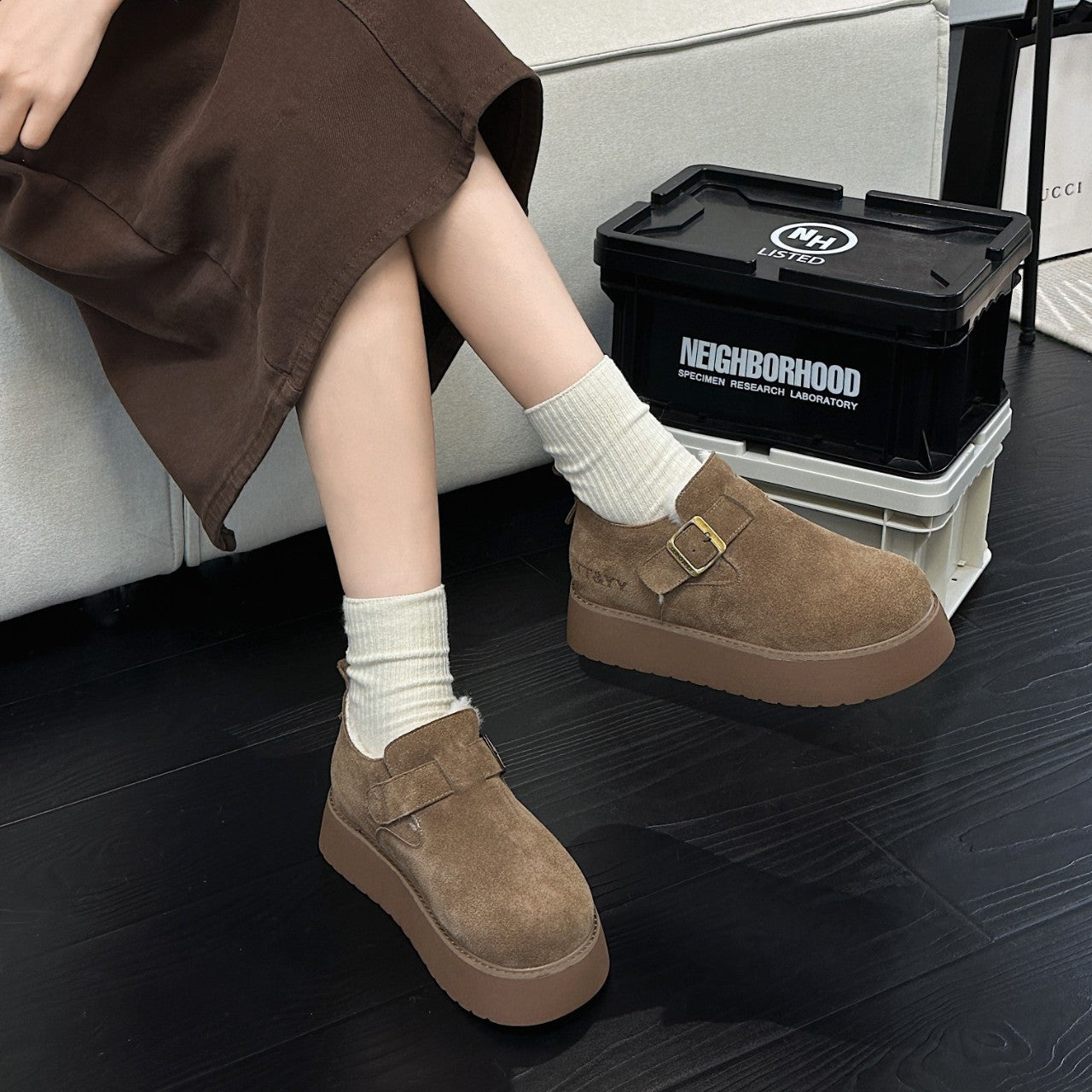 Women's Thick-soled Winter Fleece-lined Slip-on Platform Warm Loafers