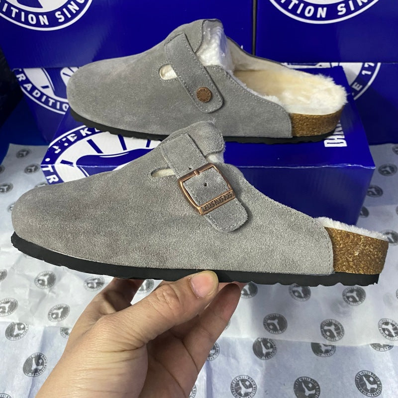 Women's & Men's Cork Thick Bottom Half Pack Fluffy One Foot Wide Outer Thick-soles Slippers