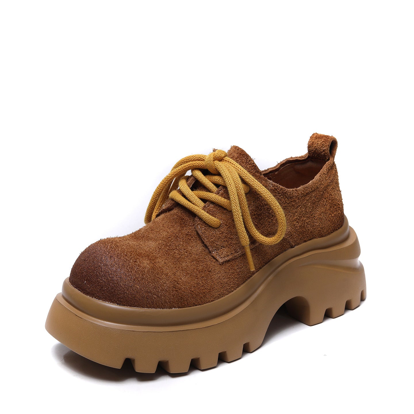 Women's Layer Cowhide Spring Retro Round Head Thick Bottom Women's Casual Shoes