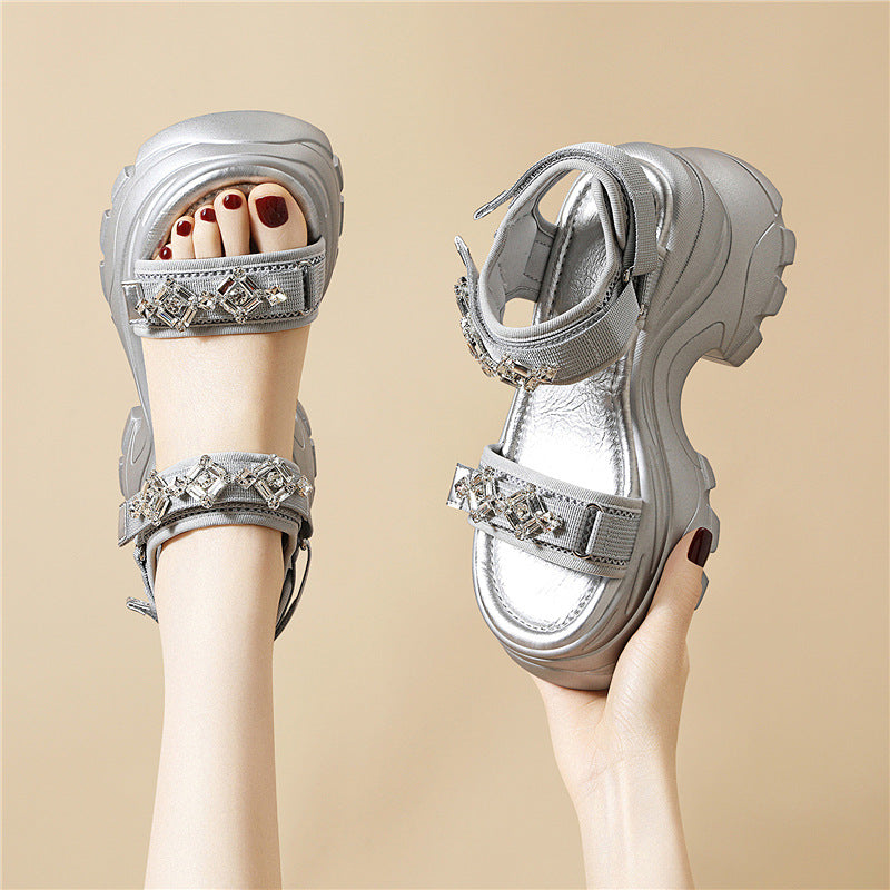 Women's Sports Summer Versatile Rhinestone Velcro Ornament Sandals
