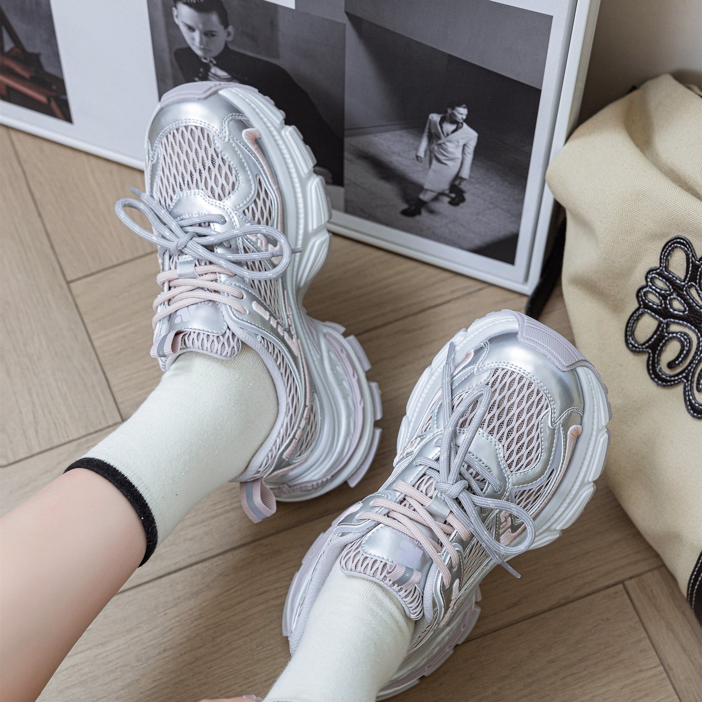 Women's Breathable Mesh Dad Summer Thick Bottom Sneakers