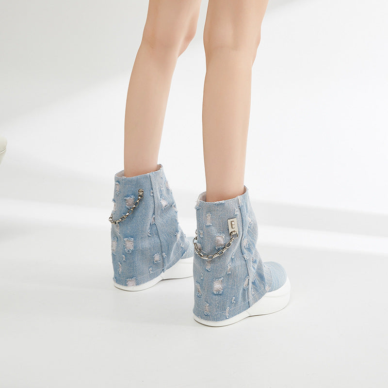 Women's Platform Ankle Washed Denim Pants Niche Design Martin British Boots