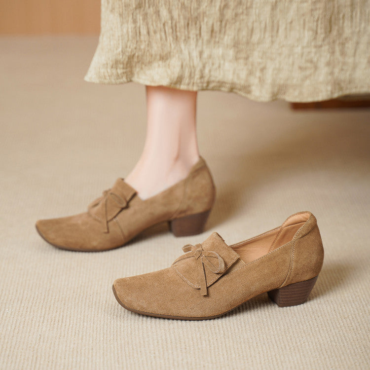Women's Square Toe Genuine Ballet Spring Bow Women's Fashion Shoes
