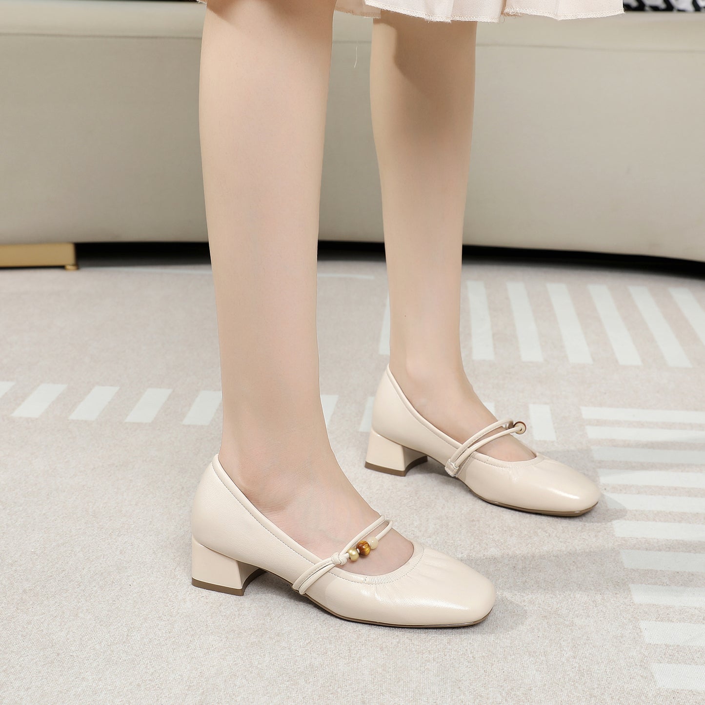 Square Toe Comfortable One-word Buckled Chunky Women's Casual Shoes