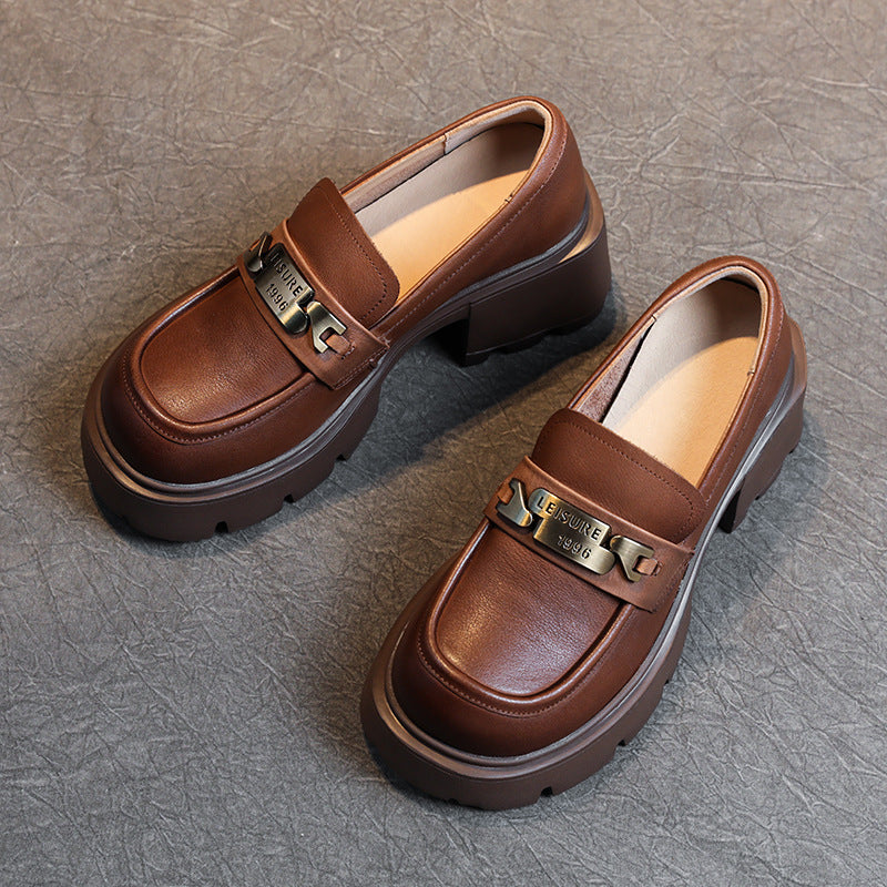 Women's Layer Cowhide Authentic Platform Thick Bottom Casual Shoes