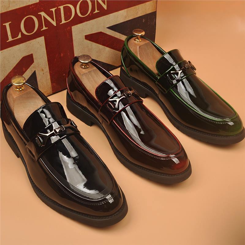 Men's British Glossy Pointed Patent Formal Wear Men's Business Leather Shoes
