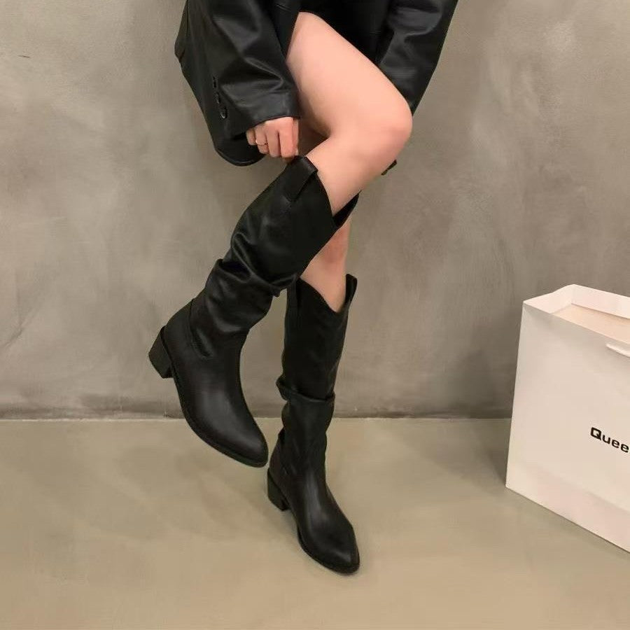 Women's Chunky Retro Super High Brown V Pile Style Autumn Heels