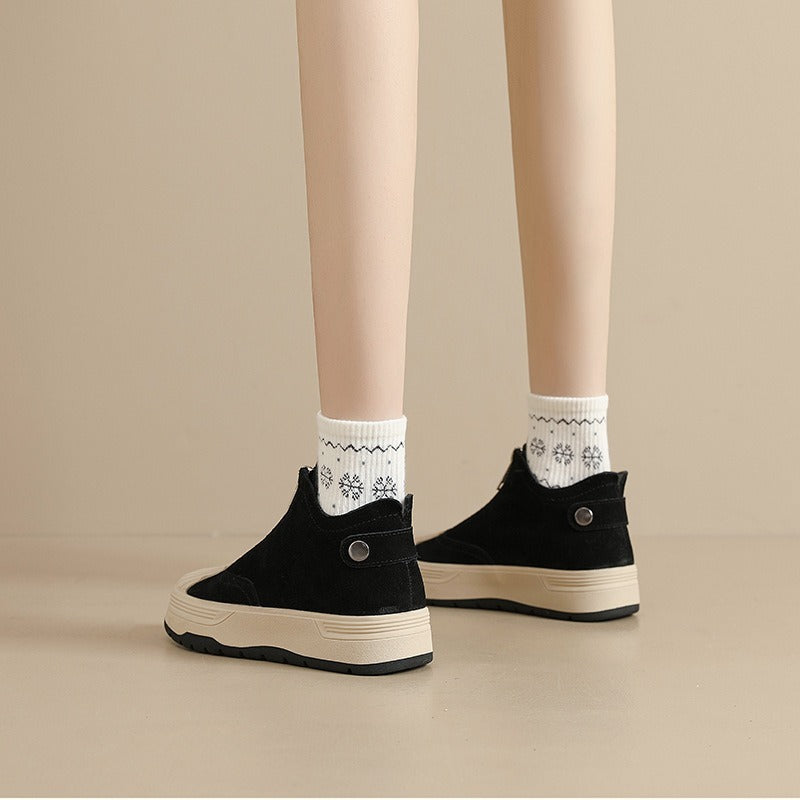 Women's Genuine Front Zipper Flat Shell Toe Board Women's Leather Boots