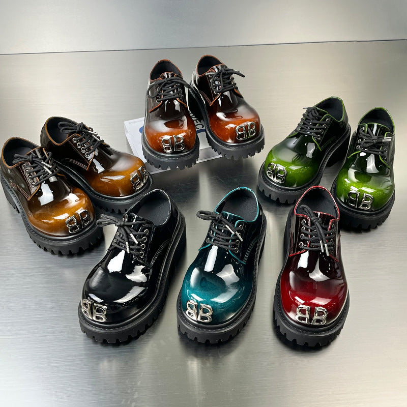 British Style Hidden Platform Motorcycle Fashionable Men's Casual Leather Shoes