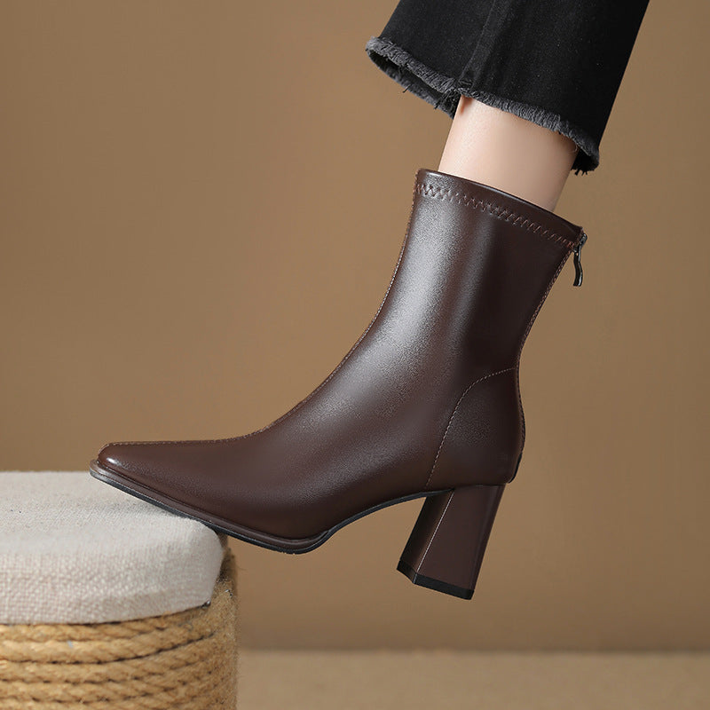 Women's Skinny Fashion Simple Temperament Back Zipper French Boots
