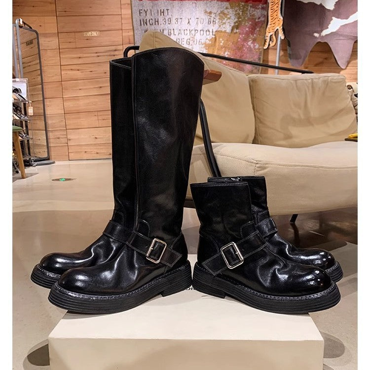 Cowhide Version Washed Horse Round Head Chunky Motorcycle Belt Buckle Boots