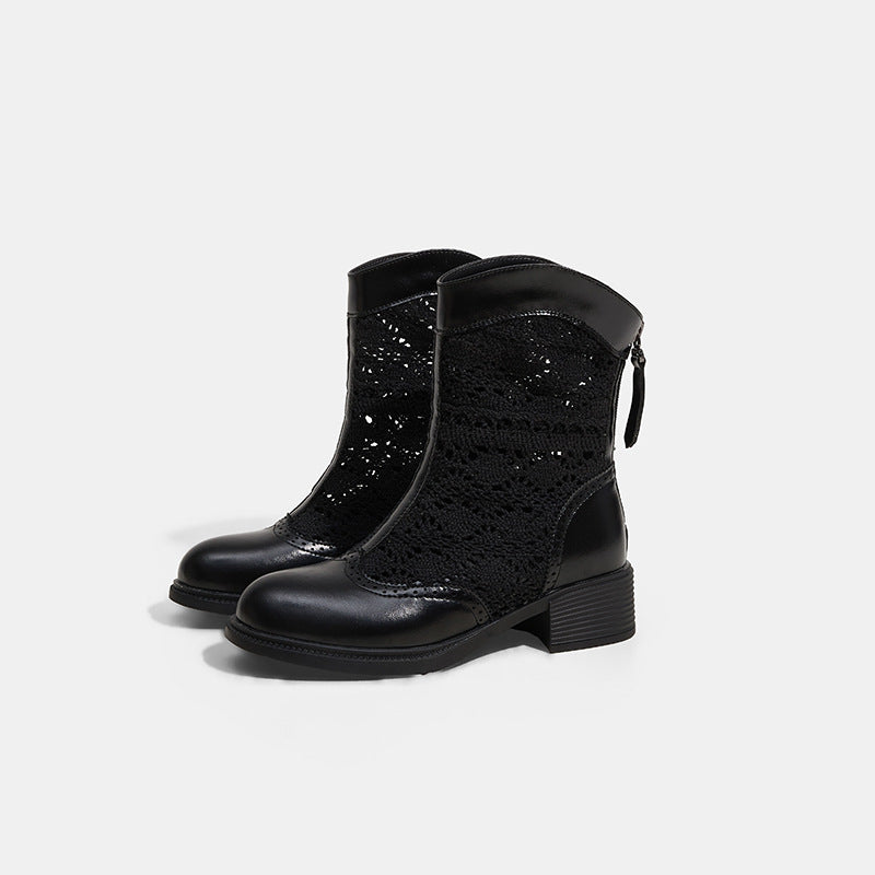 Women's Breathable Short Fairy Style Thick Slimming Women's Leather Boots