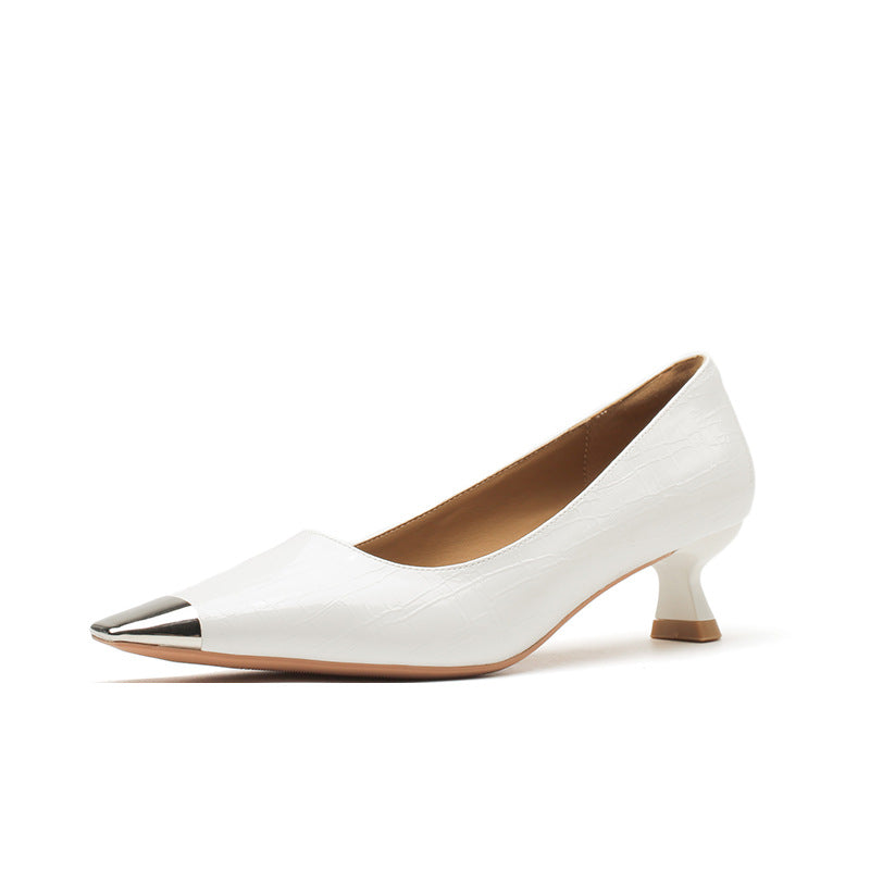 Women's Kitten Metal French Square Toe Patent Women's Fashion Shoes
