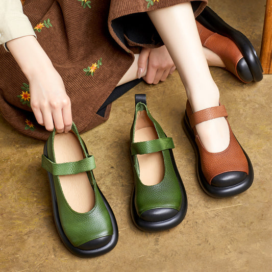 Spring Authentic British Style Handmade Round Toe Velcro Women's Casual Shoes