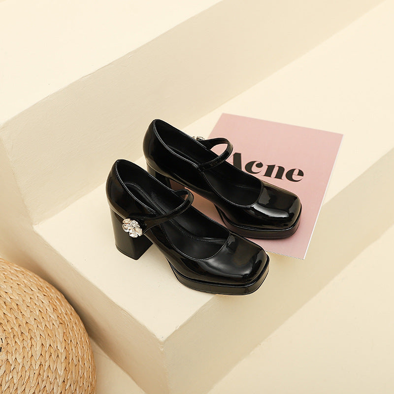 Women's High Mary Jane Waterproof Platform Square Heels