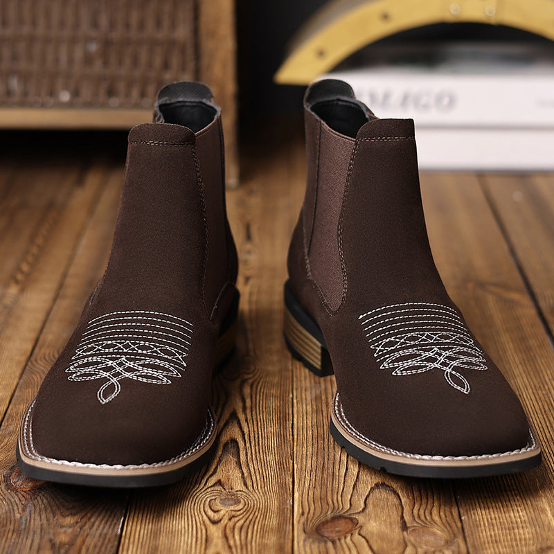 Men's Creative Embroidered Slip-on Chelsea Martin Boots
