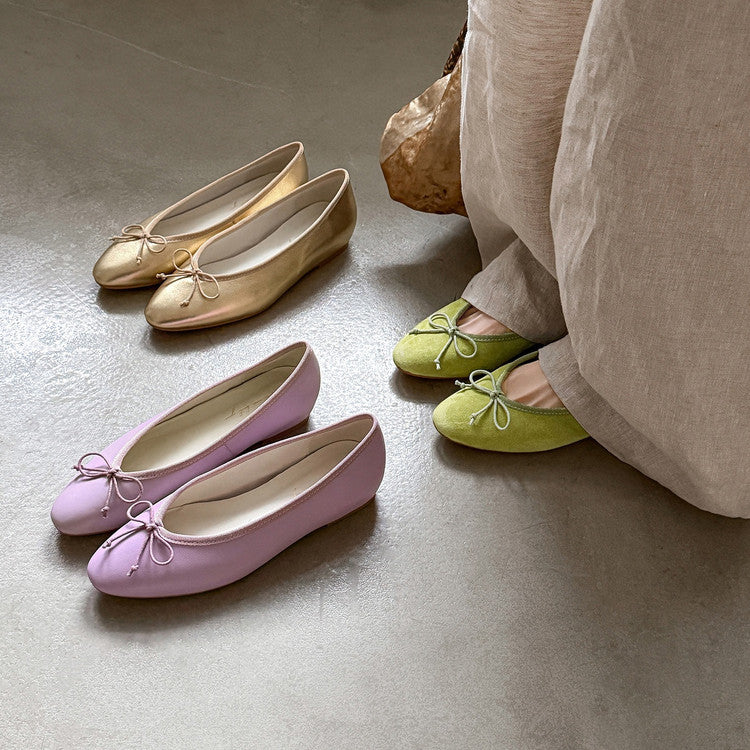 Women's Flat Spring Genuine Inside Outside Bow Korean Style Women's Fashion Shoes