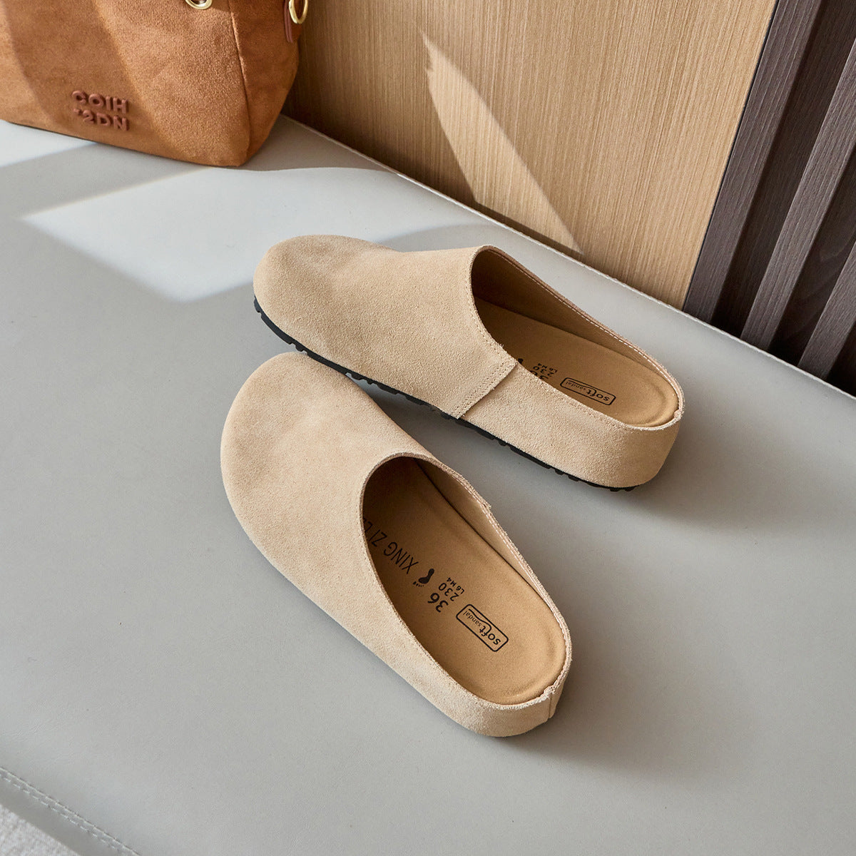 Women's Toe Cap Thick Sole Half Outer Wear Semi Slip-on Slippers