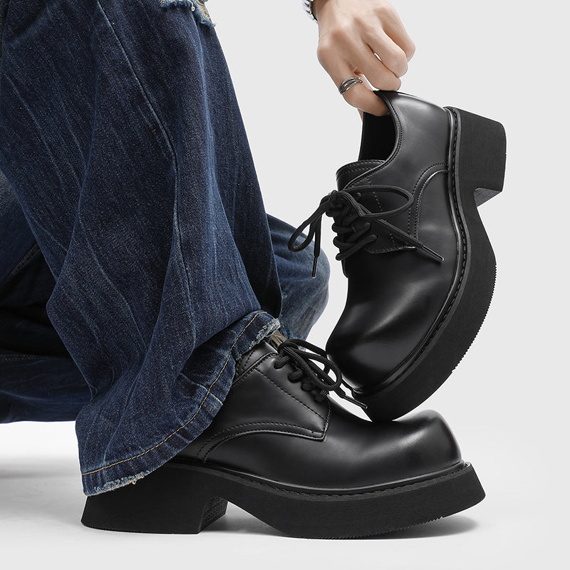 Big Head Derby High Sense Warped Platform Height Men's Casual Leather Shoes