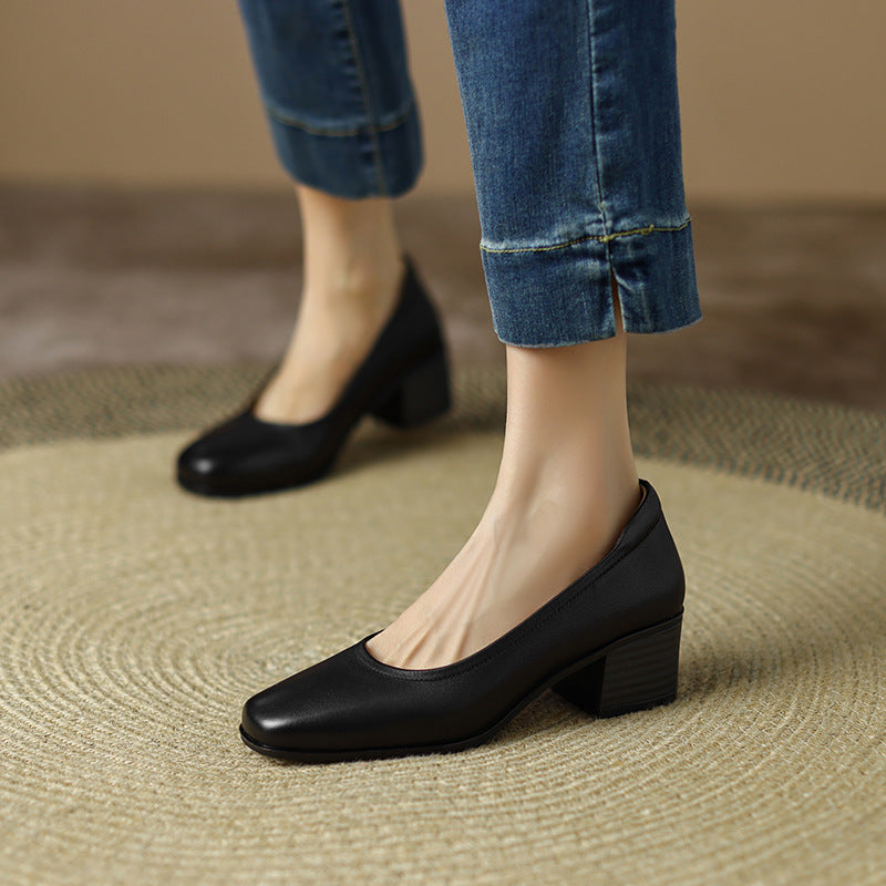 Women's Square Toe Pumps Genuine Soft Bottom Heels