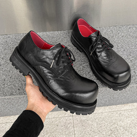 Men's Young High-grade Sense Increased Design Niche British Style Thick Bottom Men's Casual Leather Shoes