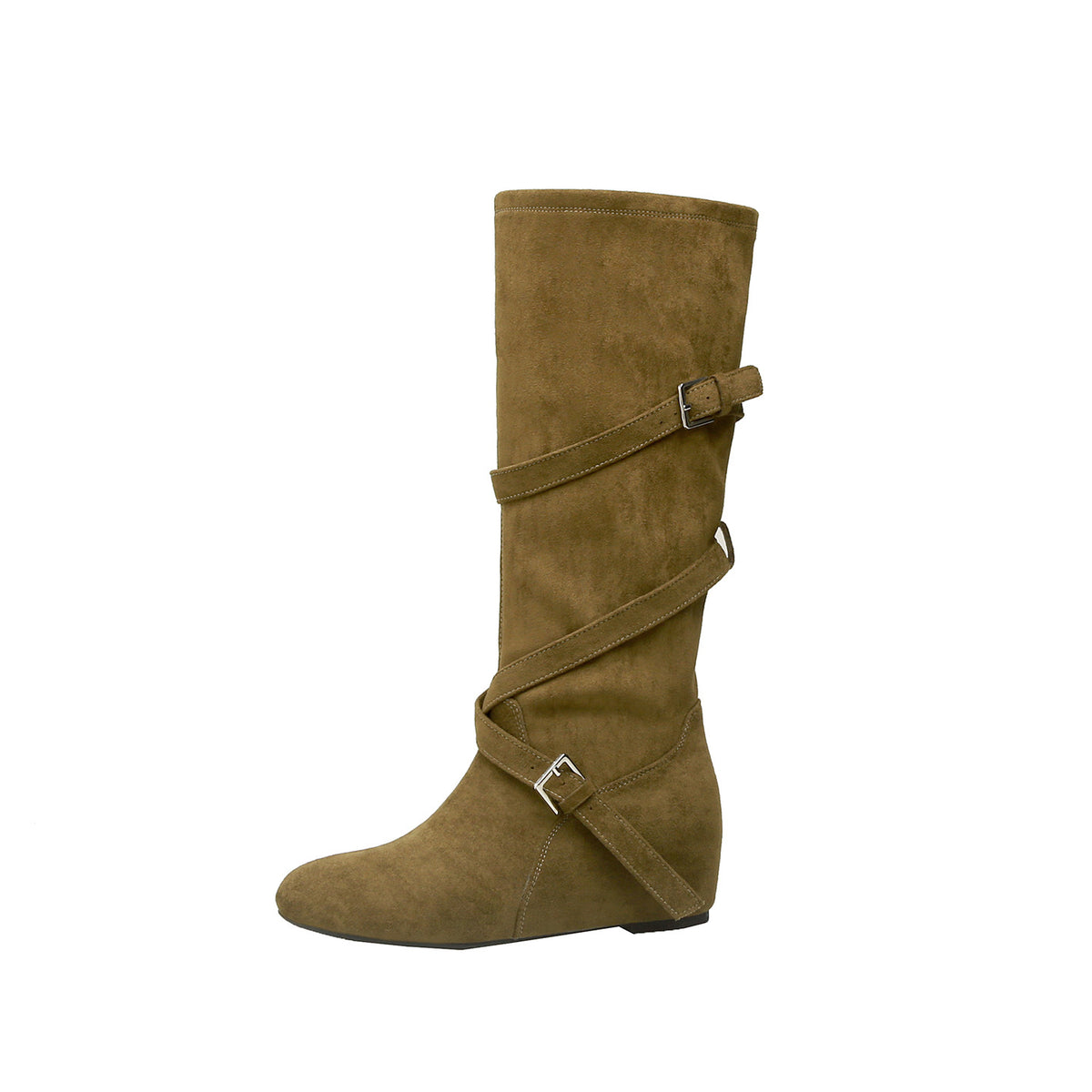 Women's Increasing Insole Autumn Retro Easy Matching Pile Style Belt Buckle Women's Leather Boots