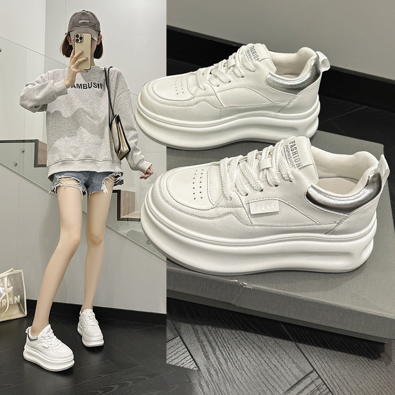 Women's Cowhide Platform Height Increasing Insole Sports Women's Casual Shoes