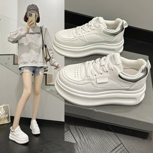 Women's Cowhide Platform Height Increasing Insole Sports Women's Casual Shoes