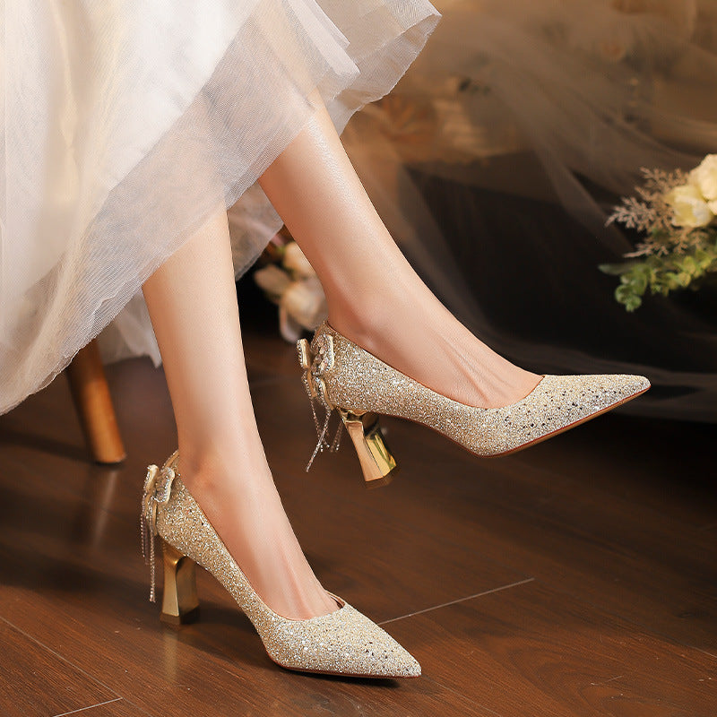 Wedding Dress Bride Champagne Bridesmaid Rhinestone Women's Fashion Shoes