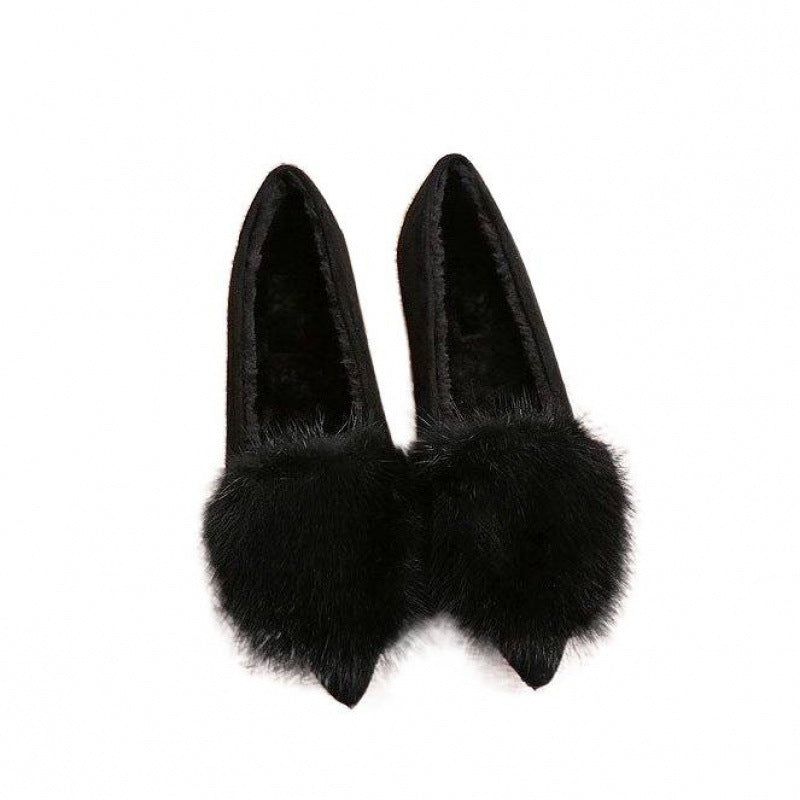 Women's Toe Mink Fur Sport Veet Padded Plus Women's Casual Shoes