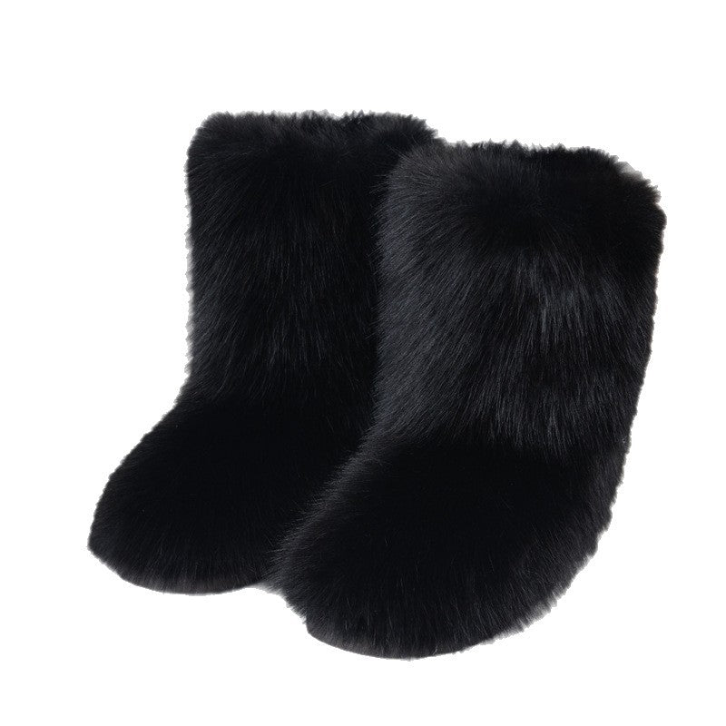 Women's Fur Winter Sleeve Thickened Imitation Raccoon Dog Women's Snow Boots