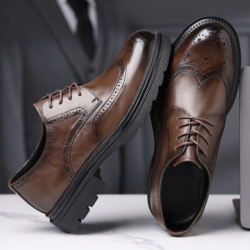 Men's Genuine Formal Brogue High-grade British Style Platform First Men's Business Leather Shoes