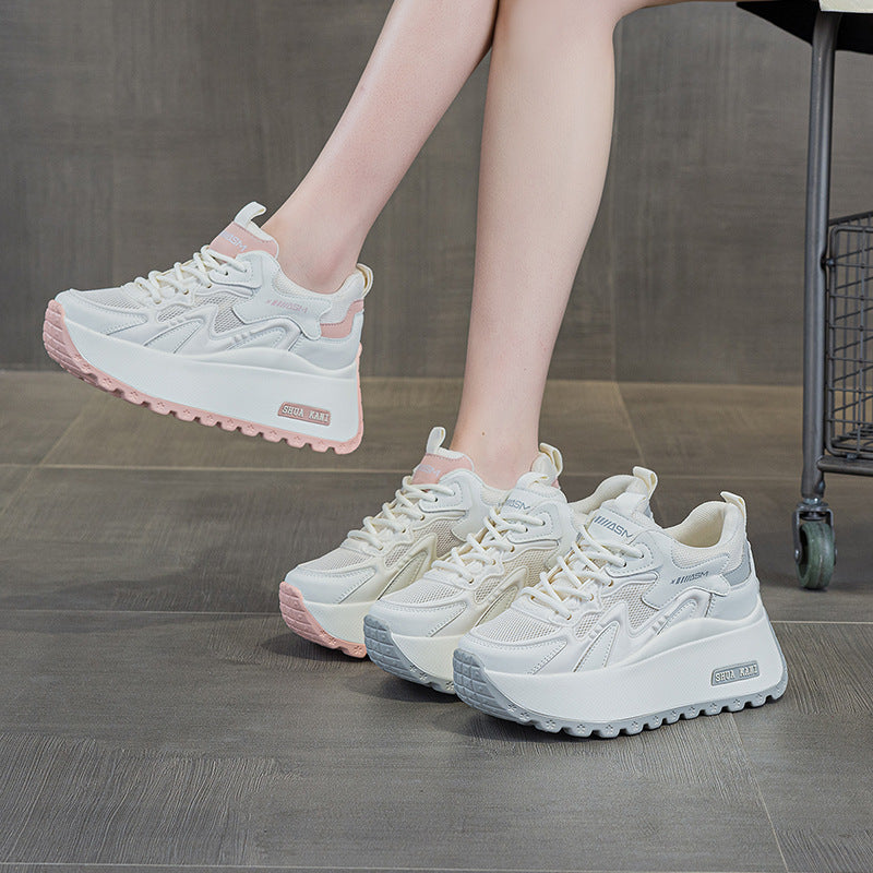 Women's Increasing Insole Genuine Platform Mesh Surface Casual Shoes