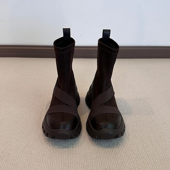 Women's Version Design Suede Cross Strap Small Platform Martin Retro Simple Boots