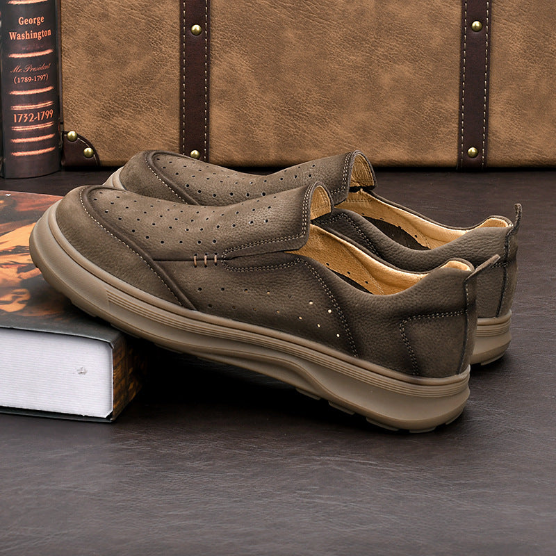 Men's Breathable Soft Bottom Cutout First Layer Leather Shoes