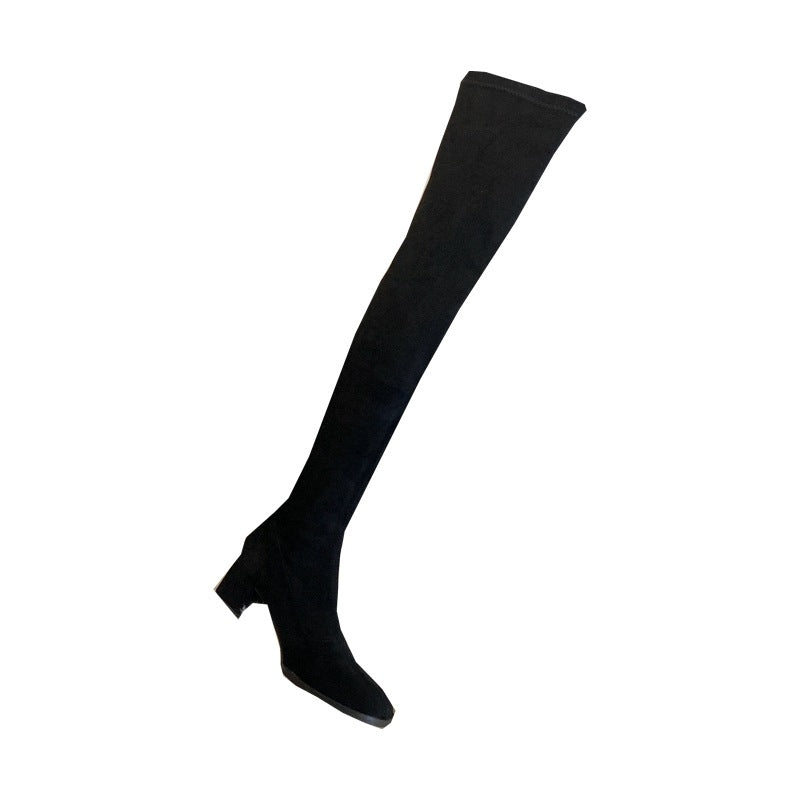 Long Female Tube Tail Soft Suede Chunky Fashion Women's Leather Boots