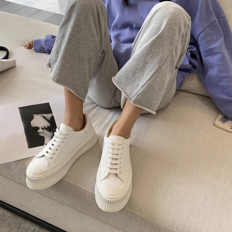Women's Biscuit Shape Genuine Platform White Leisure Women's Casual Shoes