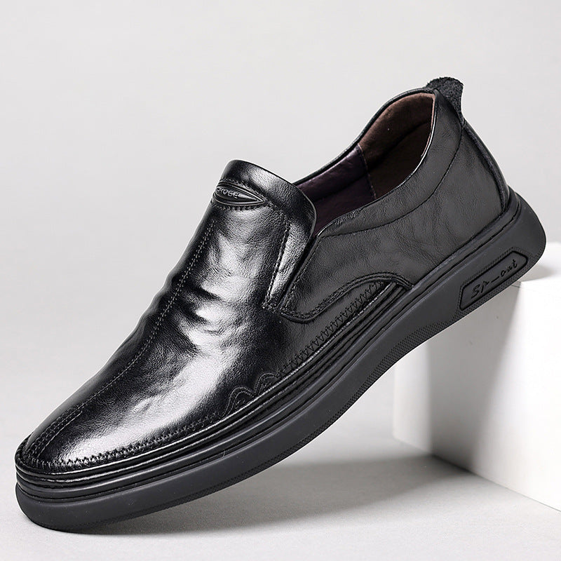 Men's Yuan Piece Top Layer Cowhide Breathable Leather Shoes