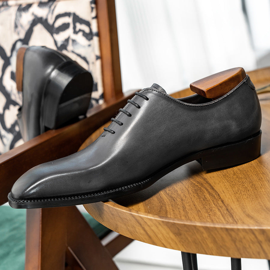 Men's One-piece Oxford Formal Wear Genuine British Men's Business Leather Shoes
