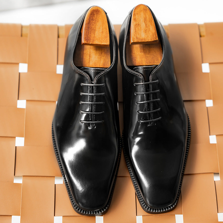 Slit Beads Cowhide Oxford Genuine Formal Wear Leather Shoes