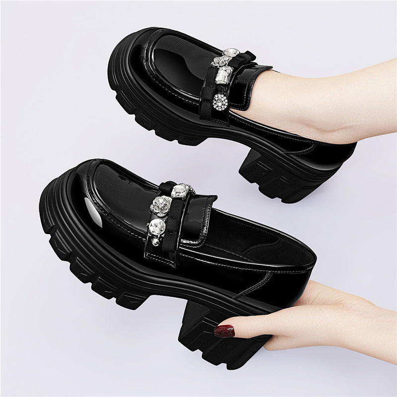 Women's Style Chunky Thick Bottom Early Spring Pumps Black Patent Heels