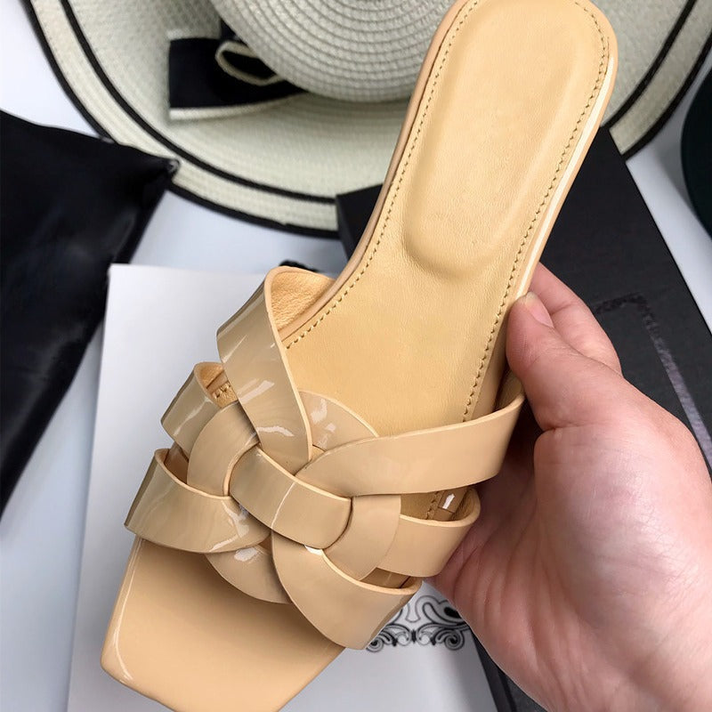 Women's Genuine Summer Weaving Flip-flops Large Size Heels