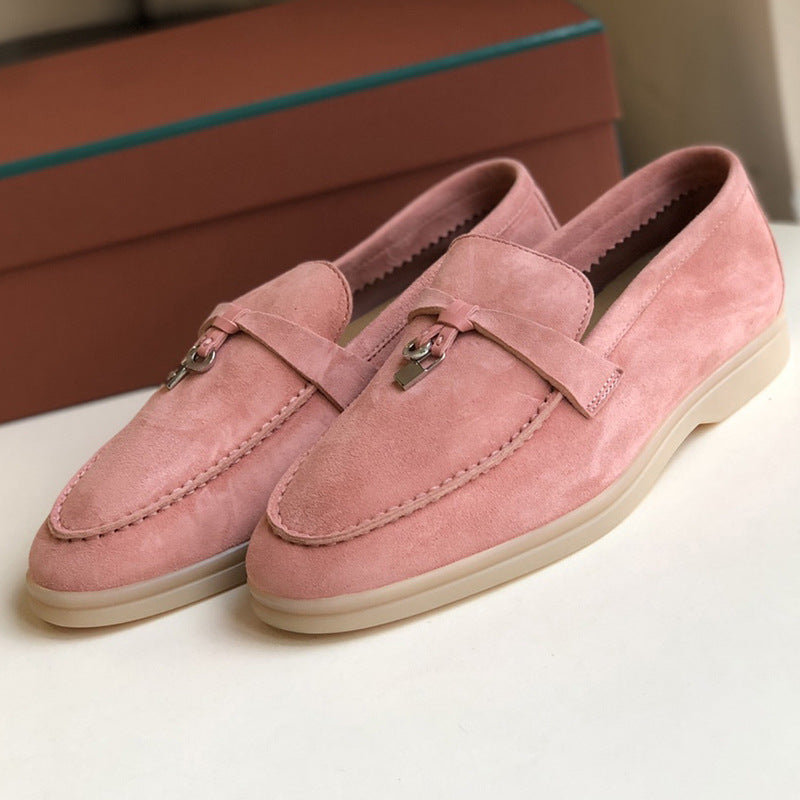 Women's Channel Top Plate Slip-on Pumps Flat Bottom England Style Tassel Loafers